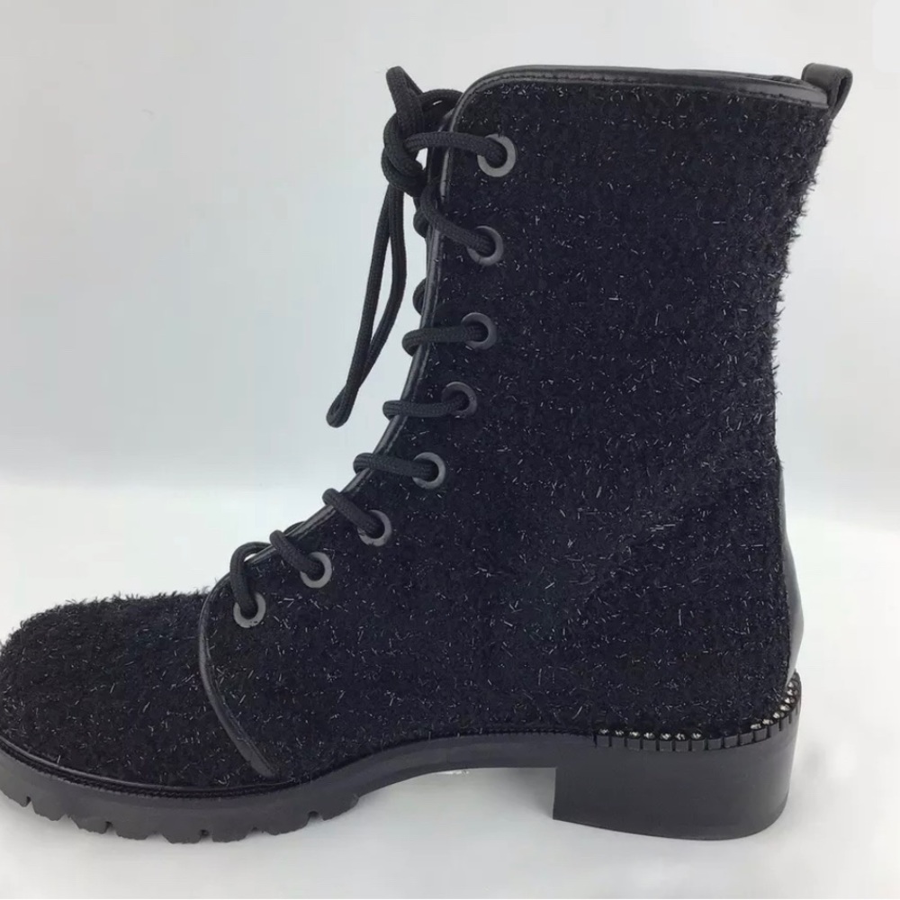 Stuart Weitzman Womens Black Boucle Combat & Lace-up Boots 9 Medium